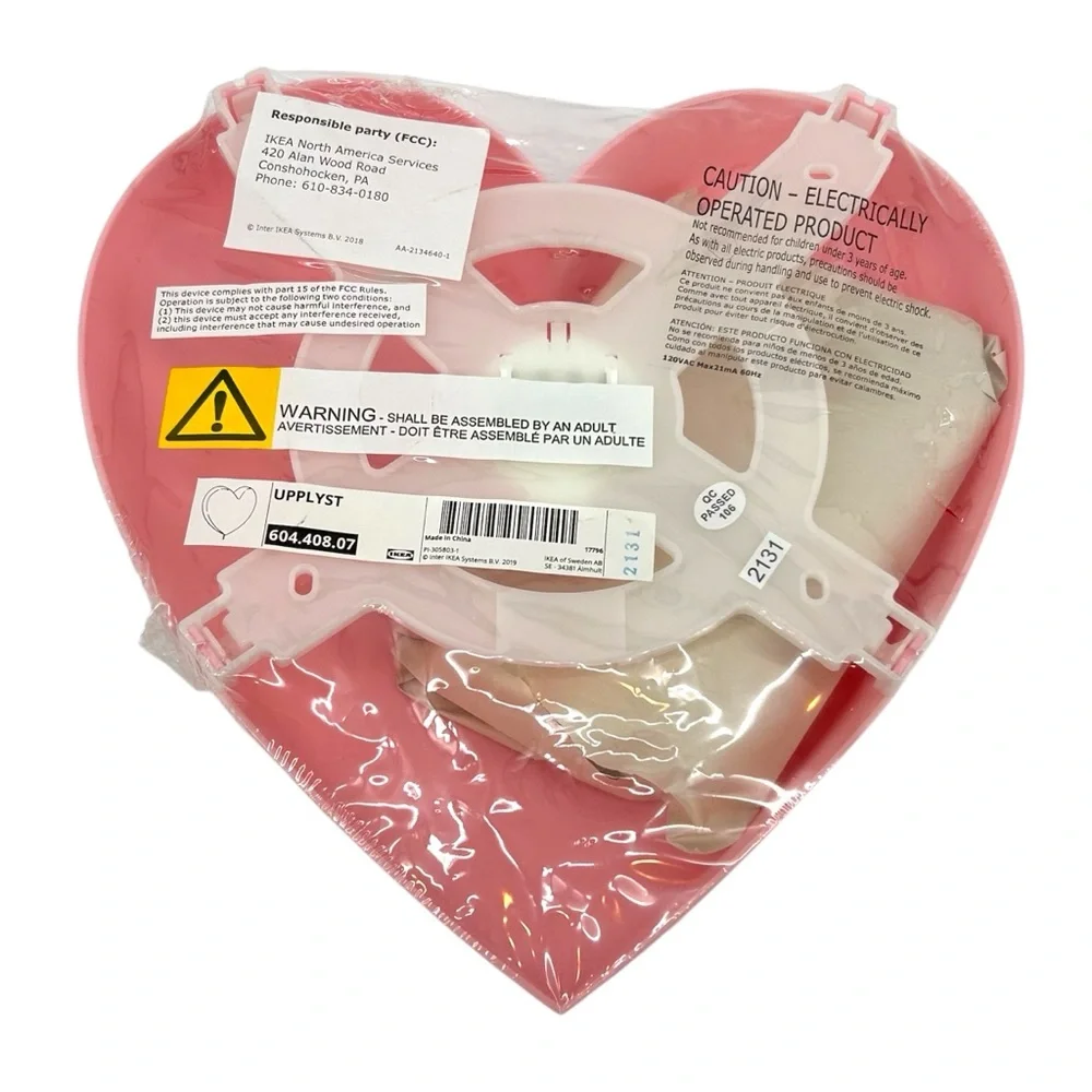 NIP IKEA UPPLYST LED Wall Lamp Heart Pink NEW